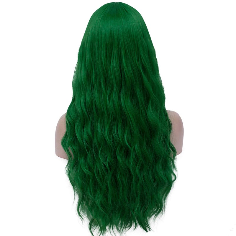 Juziviee Green Wigs for Women 26'' Long Green Wig with Bangs Curly Wavy Cute Synthetic Soft Hair Wigs for St Patrick's Party AD002GR - Image 3